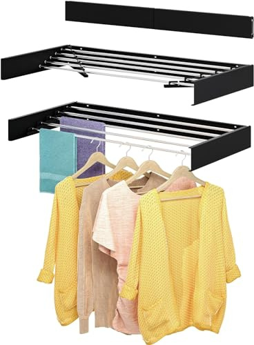 SOUTH AREA - Ausziehbarer Wandtrockner | Platzsparend & Faltbar | Robust, 30 kg Tragkraft | Für Innen- und Außenbereich, Schwarz, 100 cm (Schwarz, 80 cm)