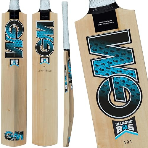 Gunn & Moore GM Cricketschläger, Ben Stokes Diamond 101 BS55, Anfänger, Klasse 1, Kaschmirweide, kurzer Griff, geeignet für Spieler ab 175 cm