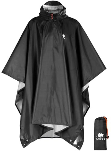 ANYOO Wasserdichter Regenponcho Leicht Wiederverwendbar Unisex Vielseitig | Ripstop, Atmungsaktiv, Faltbare, Kompakt, mit Kapuze, Schutzdecke/Unterschlupf Plane, für im Freien Camping Wandern Angeln
