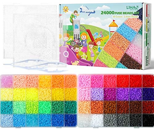 LIHAO 24000 MINI Bügelperlen Set Kleine Steckperlen in Sortierbox Kinder DIY Perlen für Bügelperlen Platte als Kinder Geschenk (Mini 2,6 mm, 48 Farben)