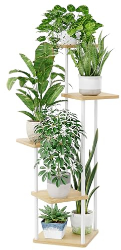 Bamworld Blumenständer Pflanzenständer Blumenhocker Pflanzenregal Indoor Weiss Blumenregal Blumentreppe Metall Outdoor Balkon Deko Wohnzimmer Blumentopf Zimmerpflanzen Pflanztisch(Weiß)