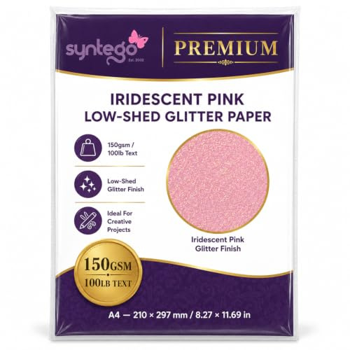 Syntego Glitzerpapier, A4, glitzernd, weiche Haptik, fusselfrei, dick, 150 g/m², 10 Blatt, irisierend, blassRose