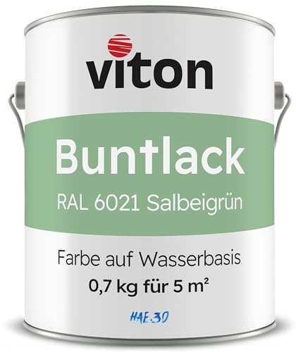 Viton Buntlack 0,7 Kg Salbeigrün - Seidenmatt - Wetterfest für Außen und Innen - 3in1 Grundierung & Lack - HAE 30 - Farbe auf Wasserbasis für Holz, Metall & Fliesen - Blassgrün RAL 6021