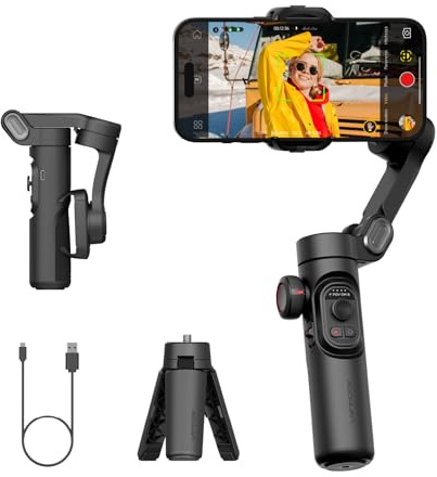 AOCHUAN Gimbal Stabilizer für iPhone Gimbal, Smartphone mit Fokusrad Gesichts-/Objektverfolgung für iPhone 17 16 Pro Max/Android Faltbarer 3-Achsen-Handheld-Stabilisator für Videoaufnahmen -Smart XE