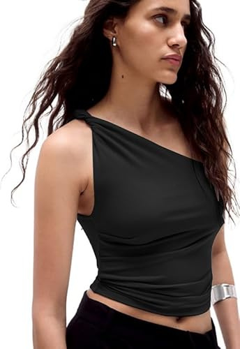 Sukiglam Tank Top Damen Summer Ärmellos One Shoulder Oberteil Y3k Asymmetrisch Slim Fit Rückenfreies Tanktops Stretchy Schulterfreies Going Out Crop Tops Sexy Bauchfrei Bluse Casual Basic Shrit