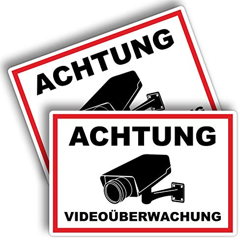 STROBO 2 Stück Achtung Videoüberwachung Hinweisschild | Stabile 3mm Hartschaumplatte als 30x20cm Schild mit UV-Schutz für den Außenbereich