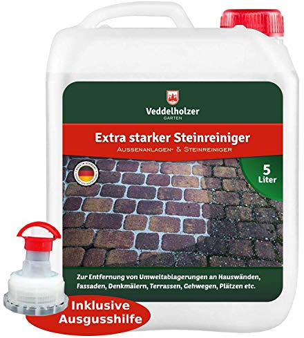 Veddelholzer Steinreiniger 5 Liter Konzentrat mit Langzeitwirkung Qualität aus Germany Grünbelagentferner Außenanlagenreiniger Wege Fugen ohne Glyphosat Unkrautvernichter Pflastersteine