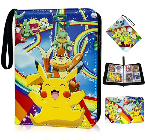 YFCHOTI Sammelkarten Album für 400 Karten, 4 Taschen 50 Seiten Sammelalbum Sammelmappe Sammelheft Sammelbuch mit Reißverschluss Tragegriff, Wasserdicht Cartoon Anime 3-Ring Karten Heft Mappe Ordner