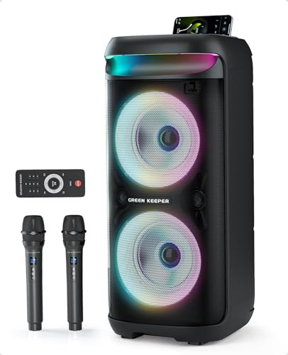 GKD60 Karaoke Maschine, 500W Bluetooth Lautsprecher mit 2 Mikrofonen, LED