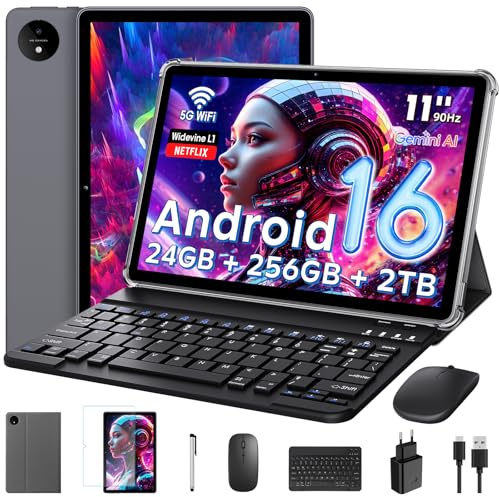 Raemond 11 Zoll Android 16 Tablet mit Gemini AI, T7250 Octa-Core, 24 GB RAM + 256 GB ROM(2 TB TF), 16 MP + 8 MP, 1920 x 1200 IPS HD-Display, 8000 mAh, Widevine L1, GMS,GPS, 2-in-1-Tablettes Grau