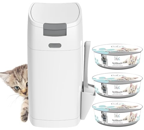Littycat® Katzenstreu Eimer inkl. Schaufel & 3 Nachfüllkassetten • Geruchsdichter Entsorgungseimer für Katzenstreu • Klick System mit Einhandbedienung • Katzenklo Mülleimer