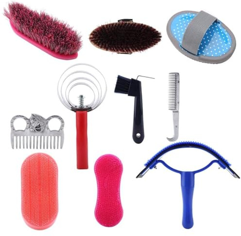 VIFER Pferdebürsten Set 10-TLG Putzzeug für Pferde Reitsportbürste Pferdereinigungs Horse Grooming Care Kit Reinigungswerkzeug Professionelles