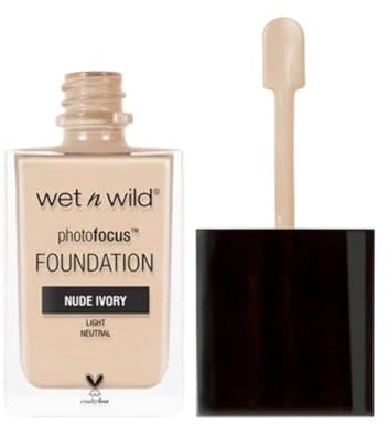 Wet n Wild Photo Focus Matte Foundation, Flüssiges Make-up Matt Aufbaubar, Kein Flashback Weißer Schleier, Porenverfeinernd für Alle Hauttypen, Nude Ivory