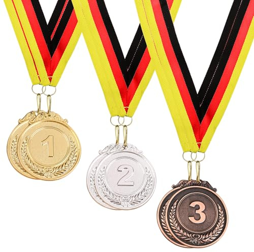 VEGCOO 6 Stück Medaillen, Medaillen Gold Silber Bronze 5.2cm Für Teenager, Marathon Auszeichnung Fussball Kinder Für Sport Kindergarten Wettkämpfe Preise (Gold Silber)