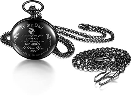 JewelryWe Gravierte Taschenuhr mit Kette Herren Damen Analog Quarz Kettenuhr mit Gravur Einfache Glatte Uhr Anhänger Halskette Geschenk