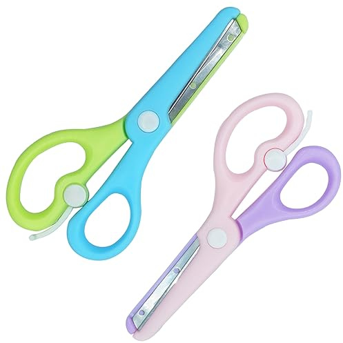 Sugeru 2pcs Kinder Sicherheit Schere Sicherheitsschere | Kinderschere,Papierschere Bastelschere Vorschule Kita Kindergarten Schere Anfängerschere,Kunststoffklinge,DIY Handwerk,für ab 2 Jahren