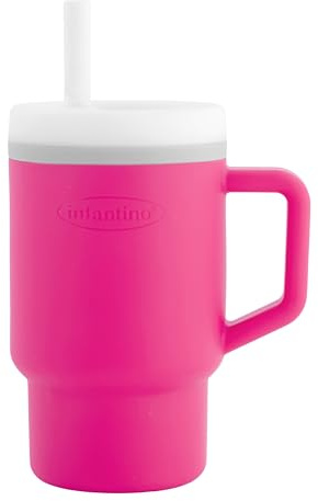 INFANTINO My 1st Tumbler – Süßer Minibecher mit Auslaufsicherem Strohhalm und Kleinkindfreundlichem Griff, Fördert das Trinken, Leicht zu Reinigen, 255 ml, Kaugummi