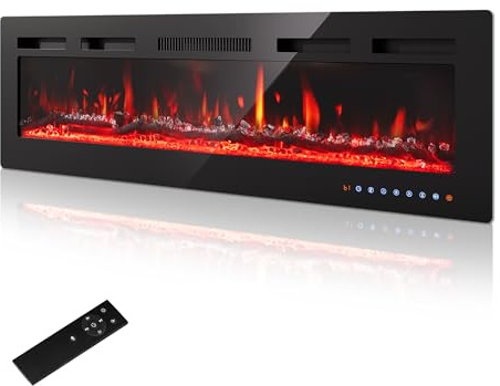 PURFINO 60/152cm Elektrokamin Wandkamin - Einstellbare 12 Farben LED Flamme & Knistereffekt, 900W/1500W Elektro Kamin mit Heizung und 15-30°C Thermostat, Intuitiver Touchscreen & Fernbedienung