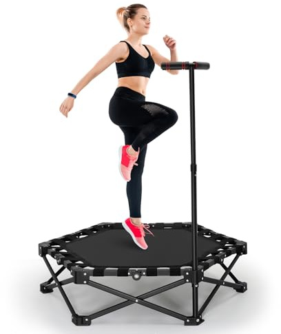 150 kg faltbares Mini-Trampolin, 102 cm Fitness-Trampolin, Verstellbarer Schaumstoffgriff, Stabiler und leiser Trainings-Rebounder für das Training im Innen- und Außenbereich für Erwachsene