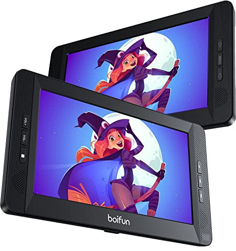 BOIFUN DVD Player Auto 2 Bildschirme 10,5 Mit 7 Stunden Akku Tragbarer Fernseher Kopfstütze 2 Monitore 1024 * 600 HD Kopfstützenhalterung USB AV IN/Out FM