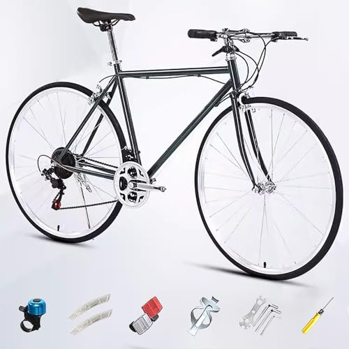 700C Rennrad, Single Speed Retro City Stadt Fahrrad, Rahmen aus Kohlenstoffstahl, Leichtes Fahrrad für Mädchen Jungen Herren und Damen E,21 Speed