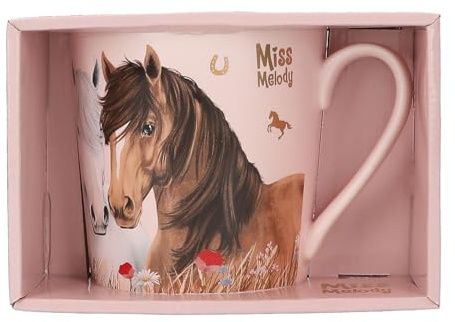 Depesche 13559 Miss Melody Dusty Rose - Tasse in Rosa, mit Pferde Motiv, Blumen Muster und Spruch, Trinkbecher aus Porzellan mit Henkel, Füllmenge ca. 300 ml