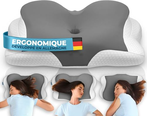 Glückstoff® Ergonomisches Kissen [Innovationspreis für Ergonomie nominiert] Kopfkissen aus Memory Foam | Ergonomisches Nackenkissen Nackenrolle Seitenschläferkissen Grau