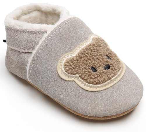 IceUnicorn Krabbelschuhe Baby Winter Lauflernschuhe Baby Gefüttert Lederschuhe Babys Weiche Leder Wildledersohlen Lederpuschen