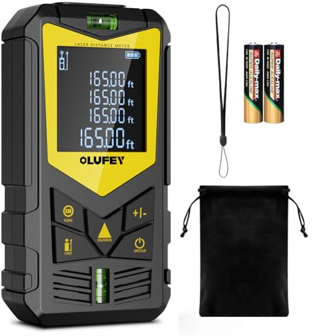 OLUFEY Lasermessung,Laser-Entfernungsmesser, tragbares digitales Messwerkzeug, IP54 Entfernungsmesser mit Wasserwaage und LCD-Display mit Hintergrundbeleuchtung