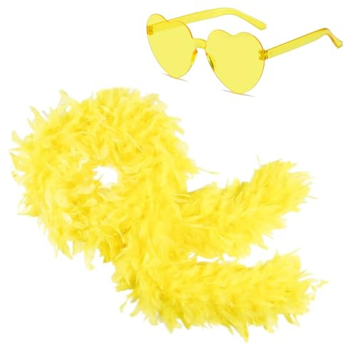 Ceboic Federboa, 2M Modischer Feder Boa mit Herzförmigen Randlosen Sonnenbrillen, Damen Türkei Federn Zubehör Kostümzubehör für Hochzeit Ankleiden Party Cosplay Karneval Halloween Weihnachten Kostüm