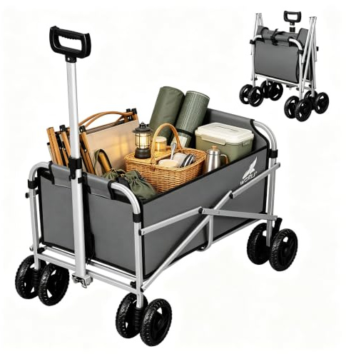 WOLTU Bollerwagen faltbar, mit Bremsen Doppelrädern, Dunkelgrau | 200 kg belastbar, Handwagen Transportwagen klappbar, Gartenwagen Strandwagen , Trolley für Garten Strand Camping