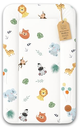 Wickelauflage Wickelunterlage abwaschbar und wasserdicht 70x50 cm - Wickelmatte zum Auflegen auf Wickeltisch Wickelaufsatz Wickelkommode oder Waschmaschine Oeko-Tex 70 x 50 Safari