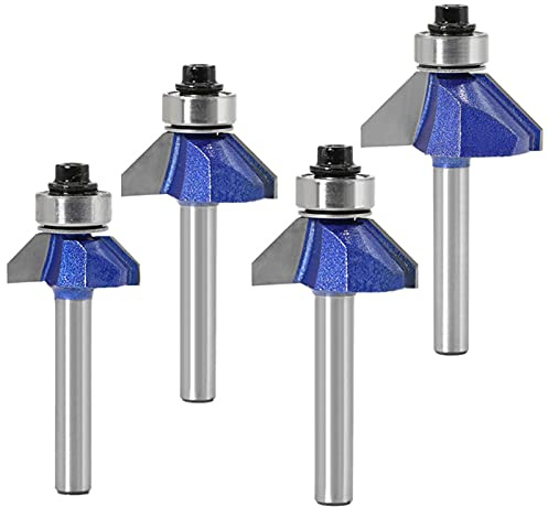 4 Pcs 6mm Schaft 45-Grad Fasenfräser Hartmetall Bestückt Kanten Formende Fräser für Zimmerei Fasen Holzbearbeitung Trimmen, mit Anlaufkugellager