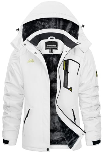 KEFITEVD Winterjacke Damen Warm Fleece Skijacke Winddicht Snowboardjacke | Warme Sportjacke mit wasserabweisendem & winddichtem Material, Fleece-Futter, abnehmbarer Kapuze und mehreren Taschen