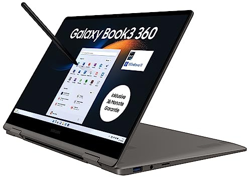 Samsung Galaxy Book3 360 Laptop, 13 Full HD 60Hz Display, TOUCHSCREEN, AMOLED, Intel Core i7-1360P, 16GB RAM, 512GB SSD, Windows 11, QWERTZ Tastatur, Graphite, Inklusive 36 Monate Herstellergarantie