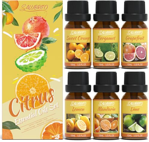 SALUBRITO Zitrus Ätherische Öle Set, Naturrein Zitrusdüfte Duftöle für Diffuser - Süße Orange, Bergamotte, Grapefruit, Zitrone, Mandarine, Limette Aromatherapie Öl