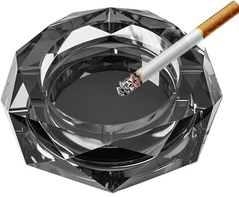 YUEMING Aschenbecher aus Glas, Achteckigen Kristall Aschenbecher, Abascher für Haushalt und Gastronomie, Glasaschenbecher für Zigaretten, Rauchwarensammler Dickem Glas (Schwarz-10cm)