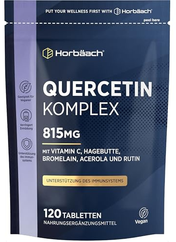 Quercetin Bromelain Vitamin C Hochdosiert Komplex | 120 Vegane Kapseln | mit Hagebuttenzusatz | Horbaach