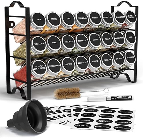 Deco haus® Gewürzregal Stehend & Wand [MIT GEWÜRZDOSEN & ETIKETTEN] - Gewürz Organizer - Spice Rack Organizer - Gewürzständer - Gewürzregalsystem Hängend - Gewürzaufbewahrung - Gewürzgläser mit Regal