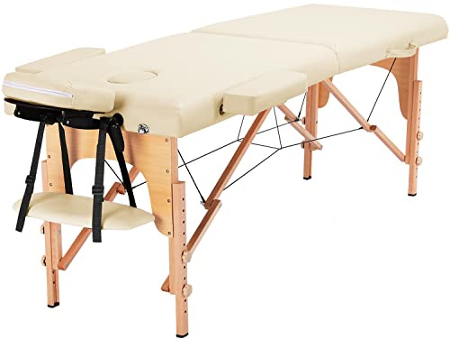 Yaheetech Massageliege Mobile Massagetisch 2 Zonen Tragebares Massagebett höhenverstellbar Holzfüßen inkl. Kopfstütze & Armlehnen 213 × 82 x 85,5 cm bis 250 kg Belastbar