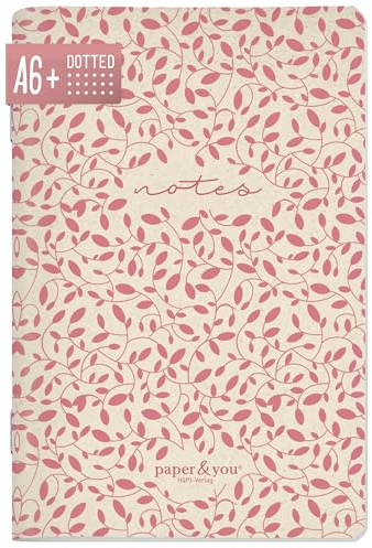 paper&you® Notizheft A6+ Punktraster "Red Leaves" mit 64 Seiten, Notizbuch klein, Mini dotted Journal - nachhaltig & klimafreundlich