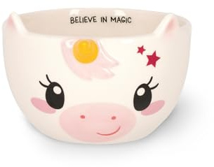 LEGAMI - Steingut Müslitasse Guten Morgen Thema Unicorn, Frühstücksbecher, Mikrowellengeeignet, Spülmaschinenfest, Fassungsvermögen bis zu 400 ml, 12 x 9 cm