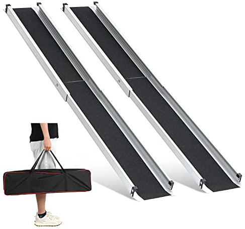2PCS Teleskop Rollstuhlrampe 98.5-183cm, gardhom Verstellbare Tragbare Aluminium rutschfeste Teleskoprampe mit 272KG Ladenkapazität für Treppe Hindernissen Haus Schritte in der Textiltasche