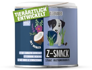 TIERLIEBHABER Z-Snack – Optimales Leckerli für die Saison – Tierärztlich entwickelt – Stärkt Hautabwehrkräfte – Kaltgepresste Belohnung mit Schwarzkümmel, Kokosöl & ätherischen Ölen – 350 g
