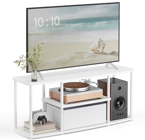 SONGMICS HOME Superschnelle werkzeuglose Montage, TV-Schrank für Fernseher bis zu 50 Zoll, Fernsehtisch, Lowboard, Wohnzimmer, 110 x 35 x 46 cm, Regal, schneeweiß-mattweiß LTV500W01