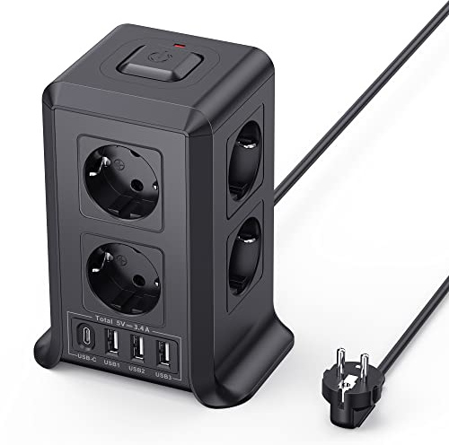 Mehrfachsteckdose mit Schalter, Sameriver 8 Fach Steckdosenleiste Steckerleiste mit 4 USB, Mehrfachstecker Überspannungsschutz, 2M Verlängerungskabel Steckdosenwürfel Steckdosenturm für Zuhause,Büro