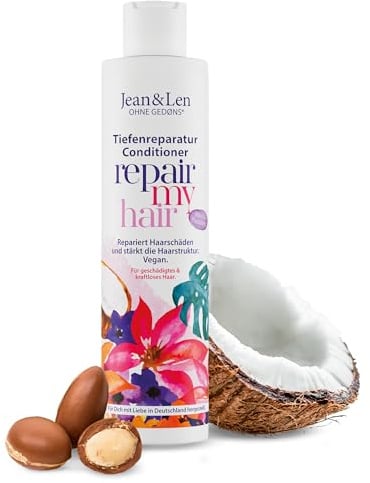 Jean & Len Conditioner Repair Kokos & Macadamia, für geschädigtes und kraftloses Haar, repariert Haarschäden, verleiht Geschmeidigkeit, Kokos-Duft, ohne Parabene & Silikone, vegan, 300 ml