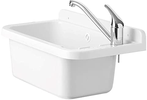 Negrari Wandwaschbecken aus Kunstharz, beständig gegen Säuren der üblichen Verwendung, feuchtigkeitsbeständig, Abfluss-Set im Lieferumfang enthalten, für Innen- und Außenbereich, L50 x B34 x H21 cm,