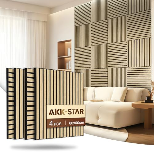 AKK-STAR Akustikpaneele 4er-Set - 600 x 600 x 18 mm 1,44 m² Wandpaneele aus Holz - Akustikpaneele Holz für stilvolle Wandgestaltung - Perfekt für Wohnzimmer, Büro oder Musikstudio (Klassik Eiche 13#)
