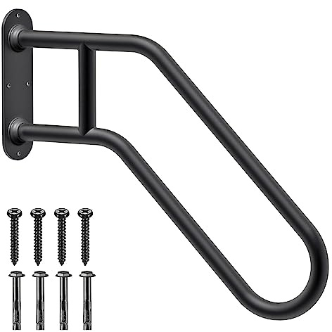 SELEWARE Robuste rutschfeste Handläufe für den Außenbereich, 1-4 Stufen, 63,3 cm Wandhalterung, Treppenhandgeländer, Haltegriffe, U-förmiger Sicherheitsgriff für Garage, Veranda, Garten